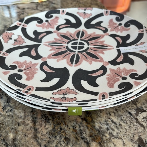 Anthropologie artistic print bamboo Melamine dinner Plates set of 4 / 9 inch - Picture 6 of 8